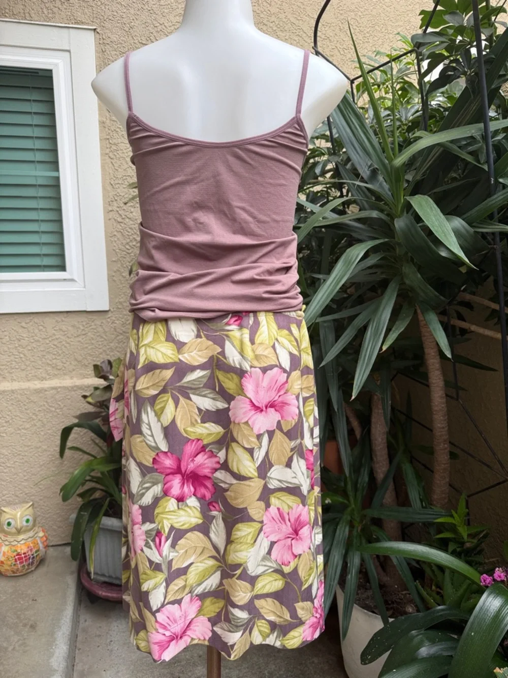 Vintage Tommy Bahama Dusty Mauve & Olive Tropical Silk Skirt